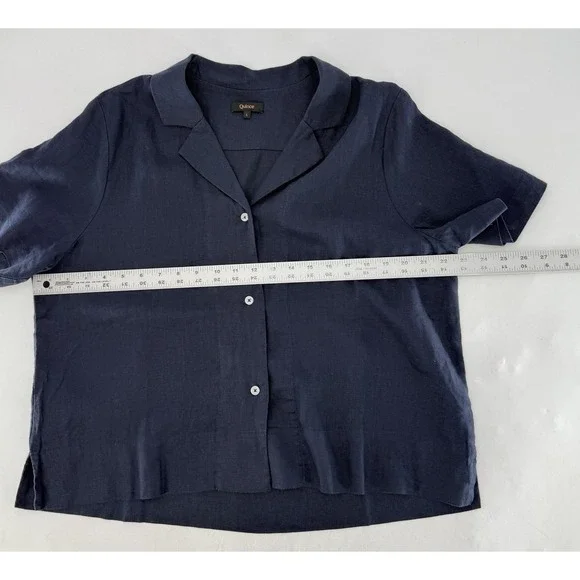 Quince Navy Blue 100% European Linen Button Up Blouse Sz L Boho Lagenlook - Picture 6 of 7